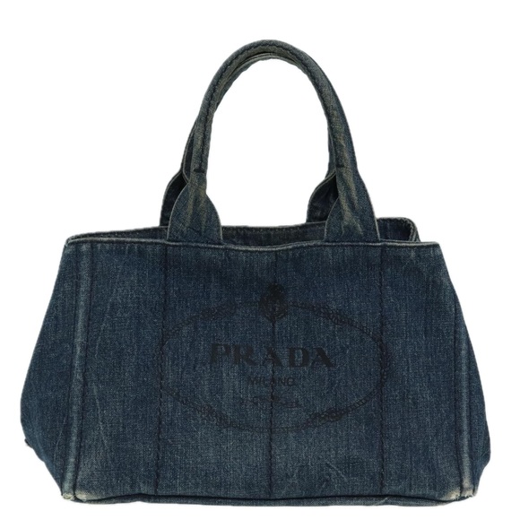 PRADA Canapa MM Hand Bag Denim Blue Auth hk1389 - Picture 13 of 16
